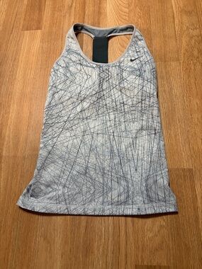 Nike Women's White Tank with Navy Line Print Racerback